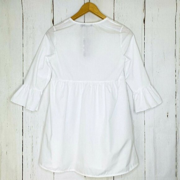 boohoo Women's size 6 Petite V Neck Smock Mini Dress 3/4 Sleeves White NEW - Picture 2 of 8